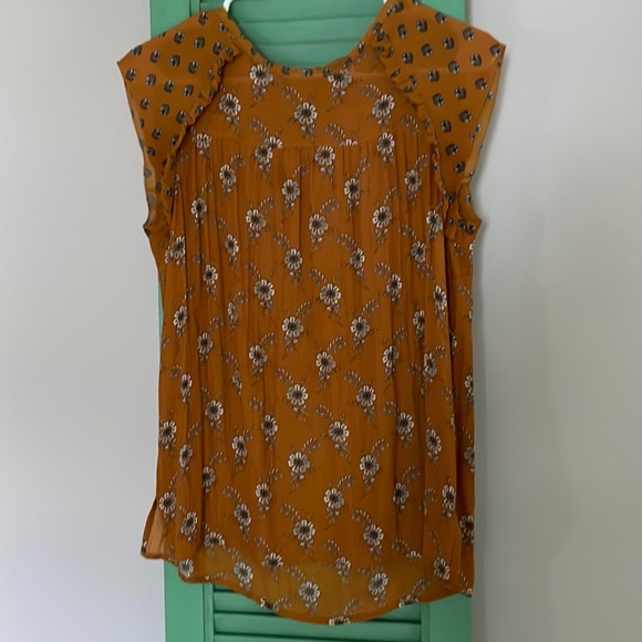 Loft Mustard Boho Lightweight Short Sleeve Blouse - Picture 2 of 9
